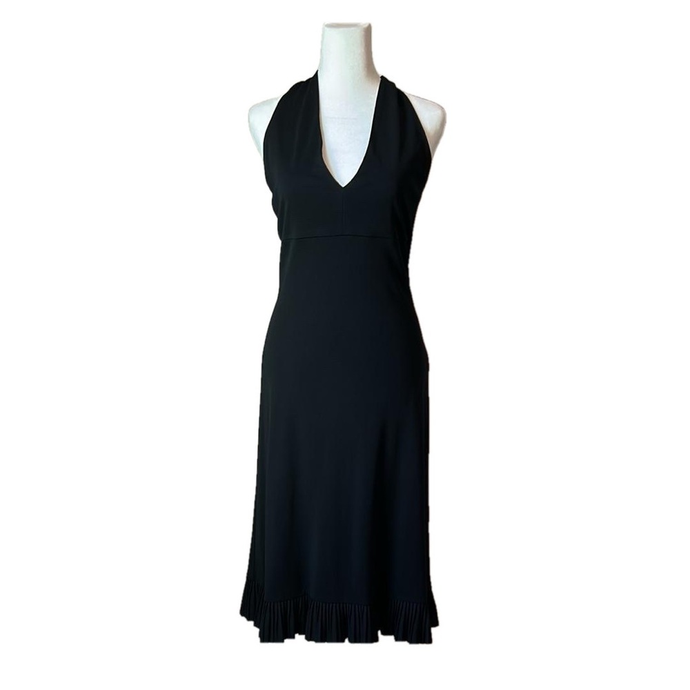 White House Black Market Halter Midi Dress Empire Waist Ruffle Hem Key Hole Back